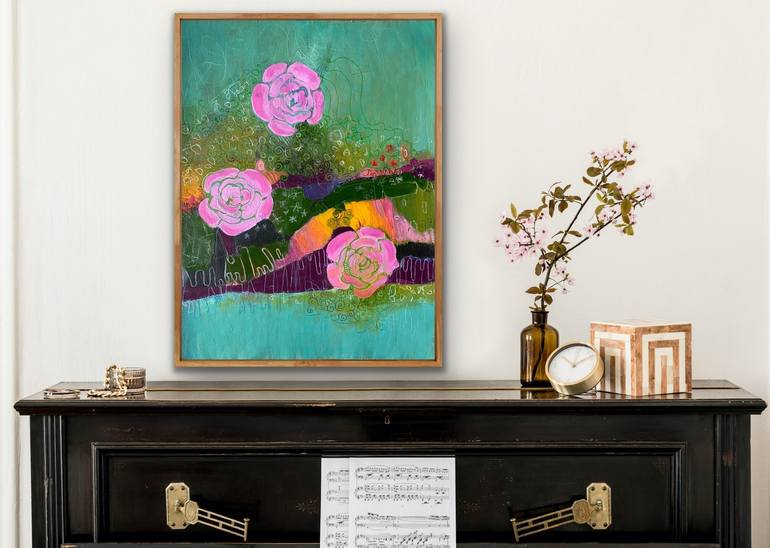 Original Abstract Floral Painting by Marti Leroux