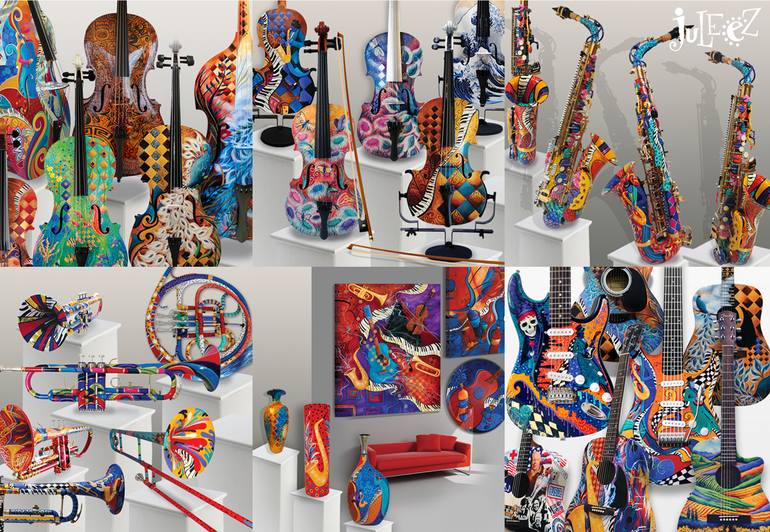 Sax O' Funk Fusion -Hand Painted Alto Saxophone Sculpture by Julie