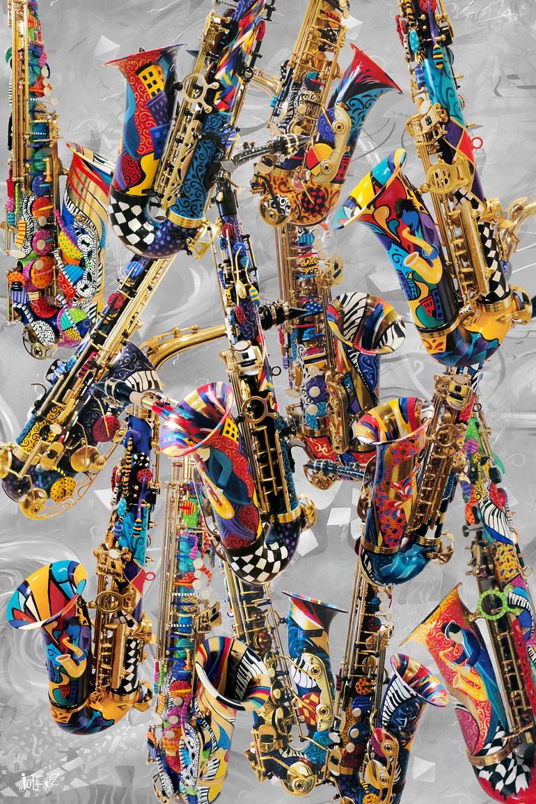 Sax O' Funk Fusion -Hand Painted Alto Saxophone Sculpture by Julie