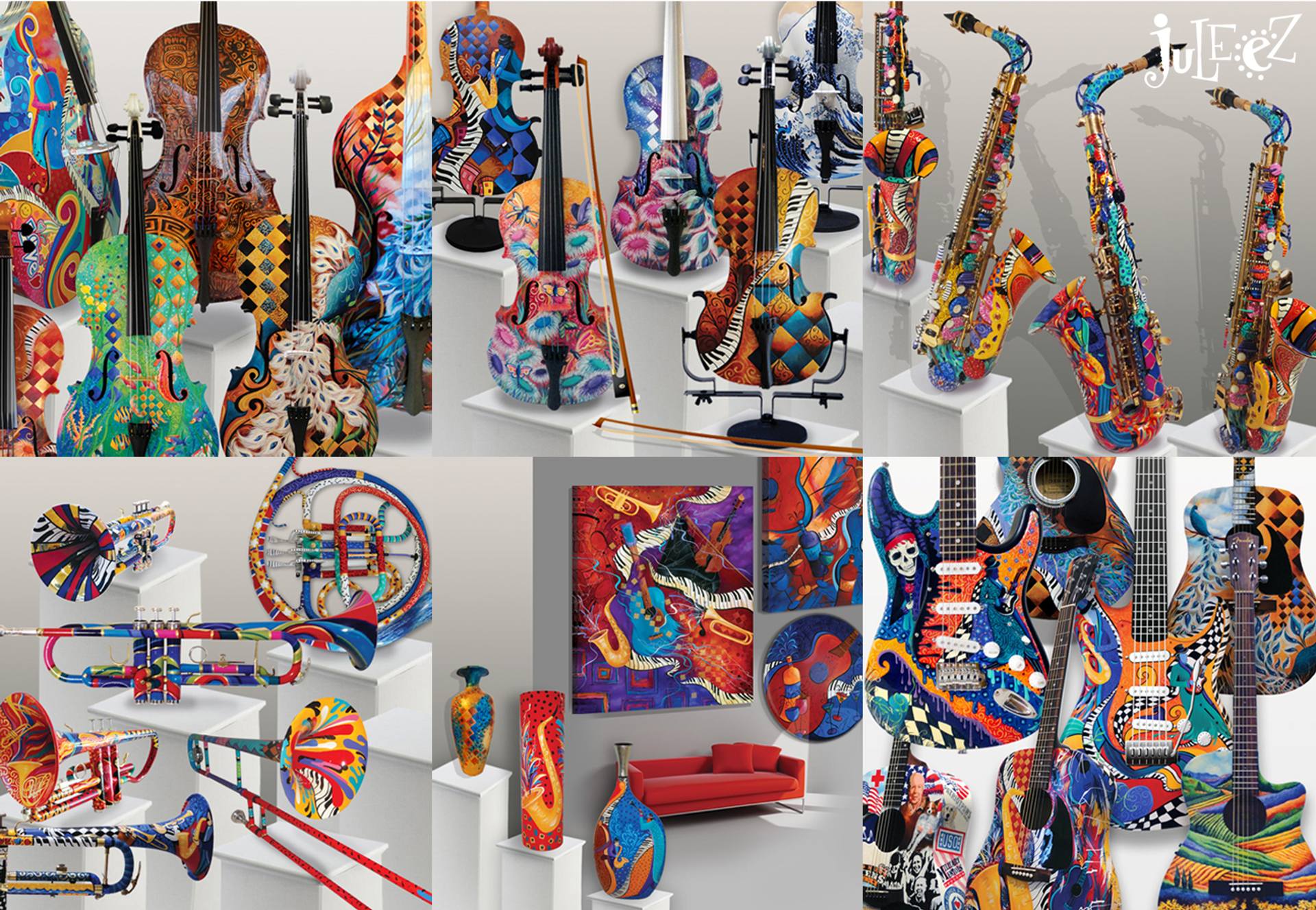 Tribe Hand Painted Violin-Full Size Sculpture by Julie Borden