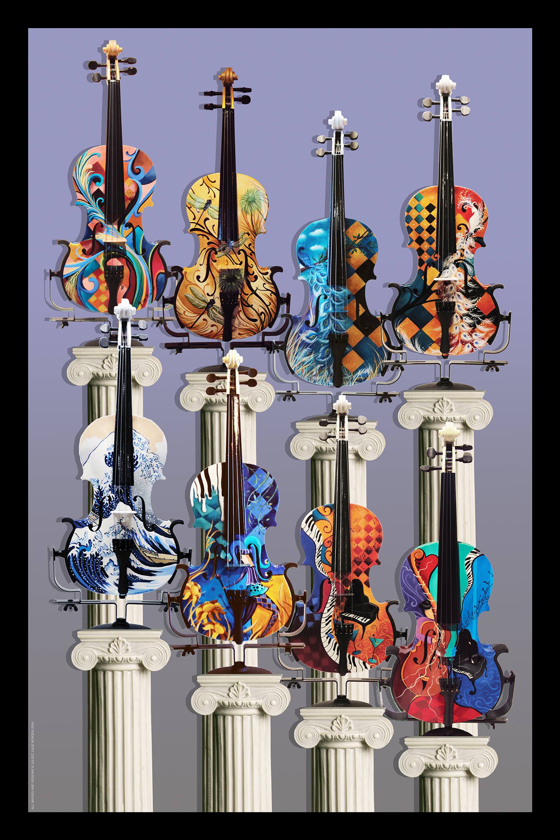 Tribe Hand Painted Violin-Full Size Sculpture by Julie Borden