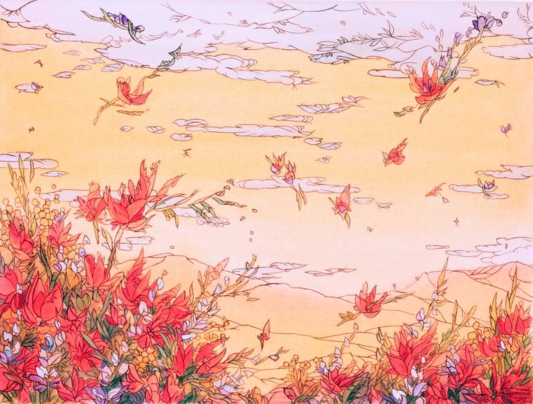 Original Art Deco Landscape Painting by Olga Shmatova
