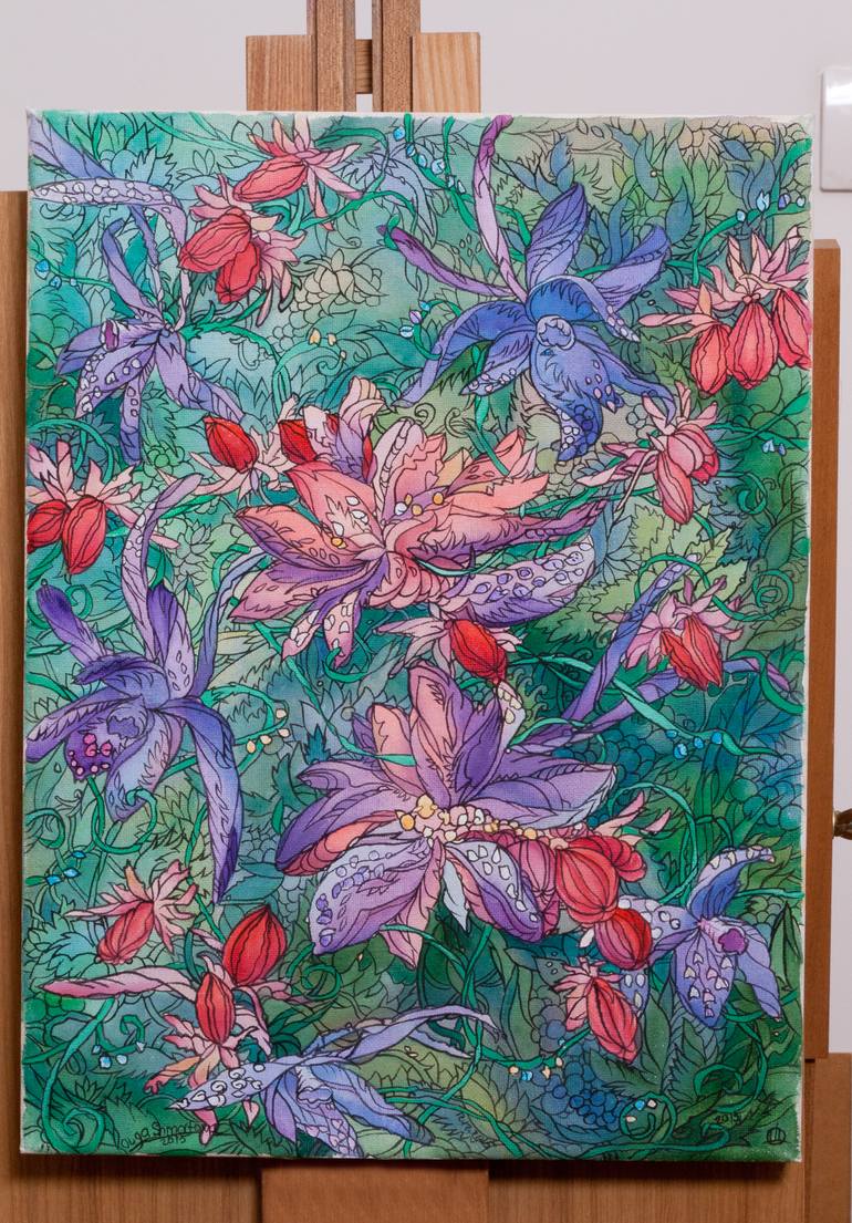 Original Art Deco Floral Painting by Olga Shmatova