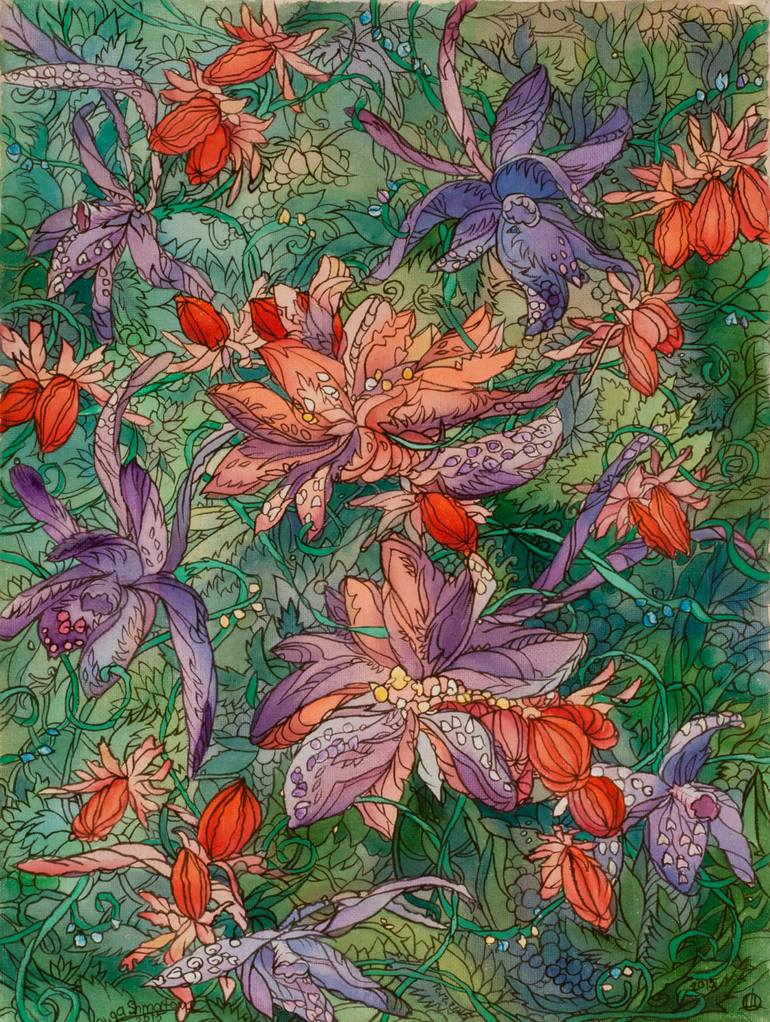 Original Art Deco Floral Painting by Olga Shmatova