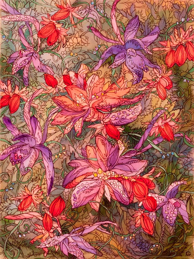 Original Art Deco Floral Painting by Olga Shmatova