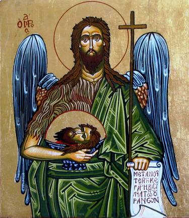 Saint John The Baptist with wings,30X20cm,oil on wood,Unique thumb