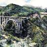 The foggy coast surrounding Big Sur on the PCH was the inspiration for this piece. Depicted here is Bixby bridge just north of Big Sur, looking south as a typical mid-day fog rolls over the ridge and down to the waters of the Pacific below.