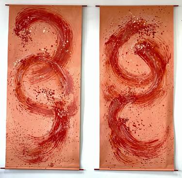 Pair of coral canvas scrolls (I & II) thumb