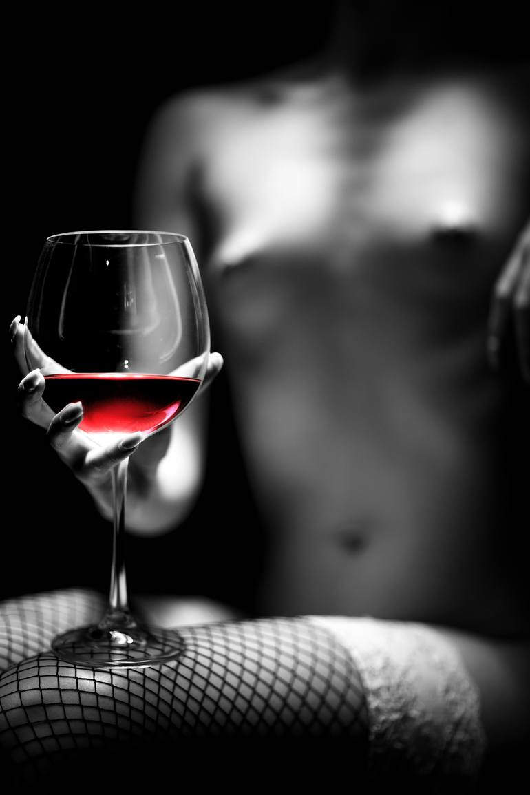 Nude woman red wine Photography by Johan Swanepoel | Saatchi Art