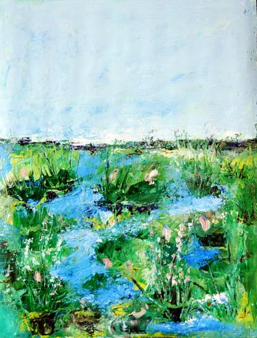 Spring pond, palette knife, impasto thumb