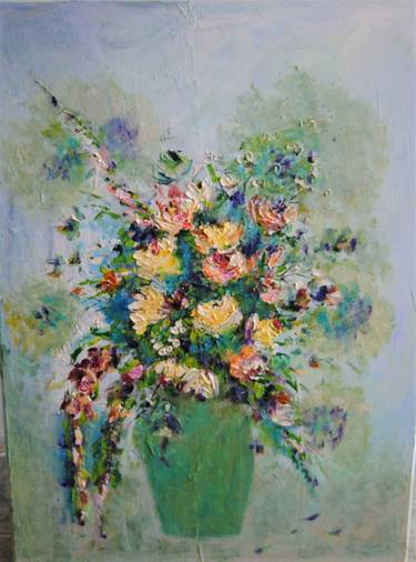 Bouquet of wildflowers palette knife abstract floral art thumb