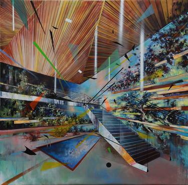 Original Abstract Expressionism Cities Paintings by Hanping Feng