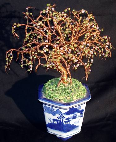 Beaded Bonsai, Wire Tree Sculpture. thumb