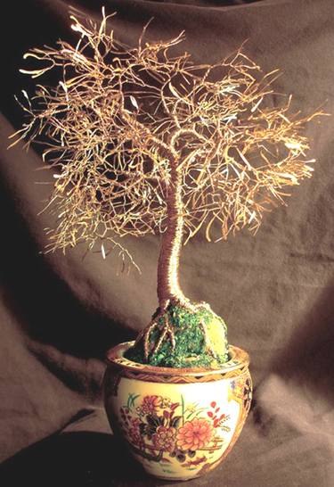 Asian Gold Leaves, Wire Tree Sculpture. thumb