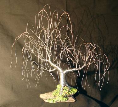 English Oak on River Stones Wire Tree Sculpture thumb