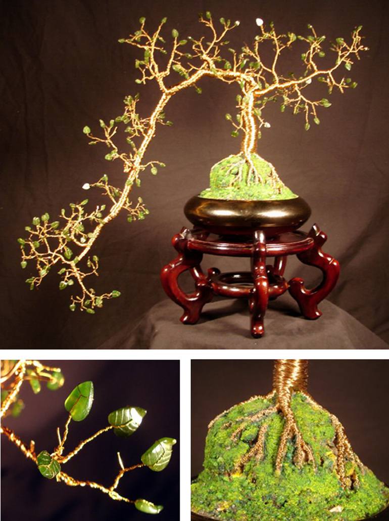 Jade Cascade 1 Wire Tree Sculpture With Jade Leaves Sculpture By Sal Villano Saatchi Art