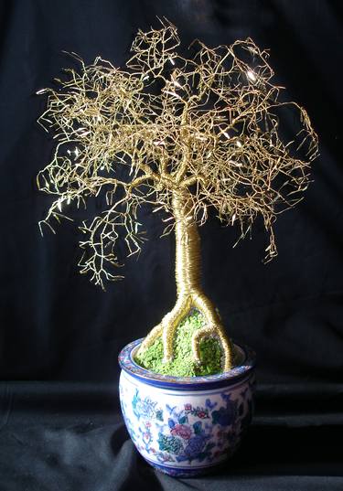 Asian Gold leaves 2017, Wire Tree Sculpture thumb