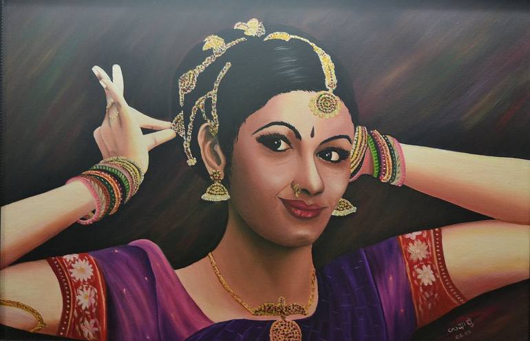 Bharathnatya Dancer Painting by Usha Rai | Saatchi Art