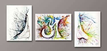 AUM , asymmetrical bright watercolor triptych by Anait thumb