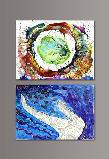 Magic Wish, watercolor bright colorful philosophical diptych by Anait thumb