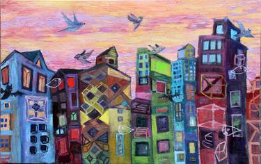 Original Expressionism Cities Paintings by Anna Podris