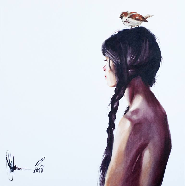 Girl and her bird. - Print