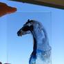 lately I am very inspired to paint on glass, which is very hard but so interesting. This is one from the miniature series on glass about horses, and I started a series with human figures also on glass