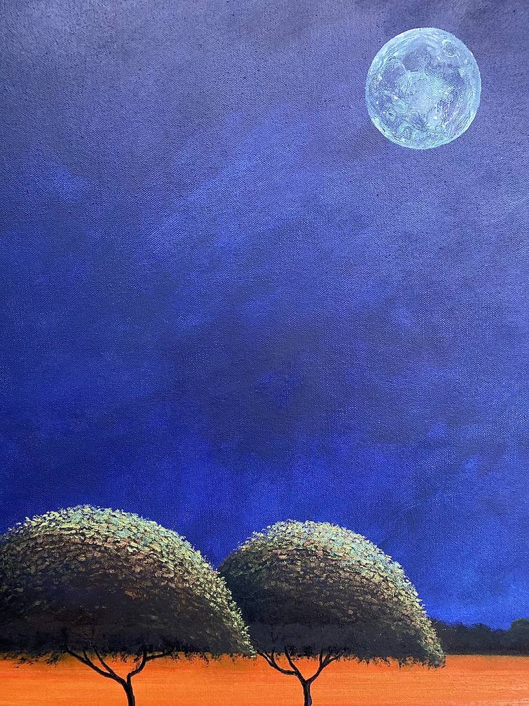 2 Trees Full Moon Painting by Simon Jones | Saatchi Art