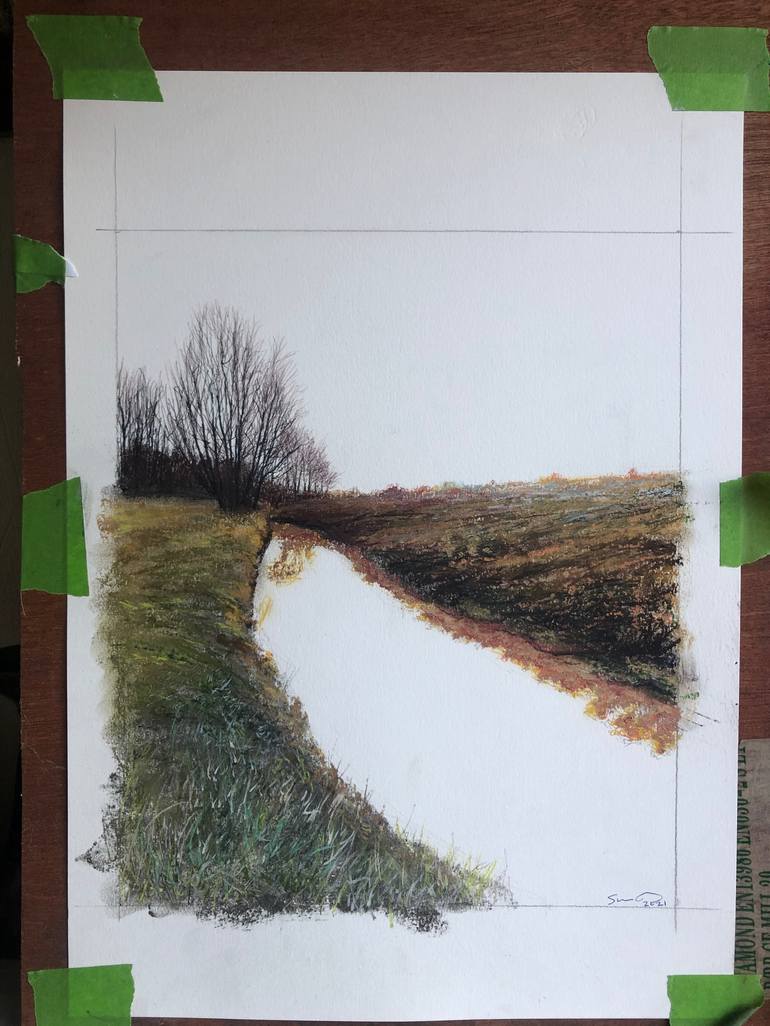 Original Fine Art Landscape Drawing by Simon Jones