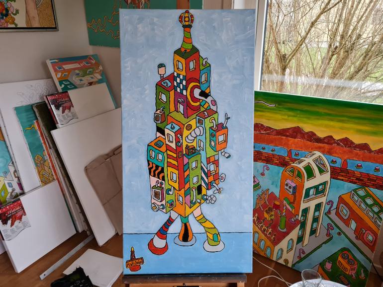 Original Figurative Cities Painting by Mattledo O