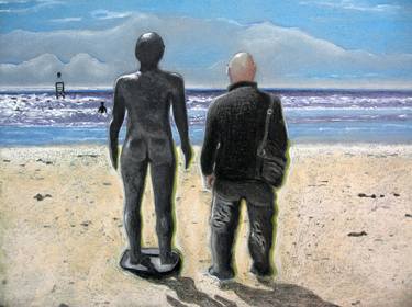 Me, Antony Gormley & another on Crosby beach thumb