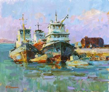 Original Impressionism Ship Paintings by Aleksandr Kryushyn