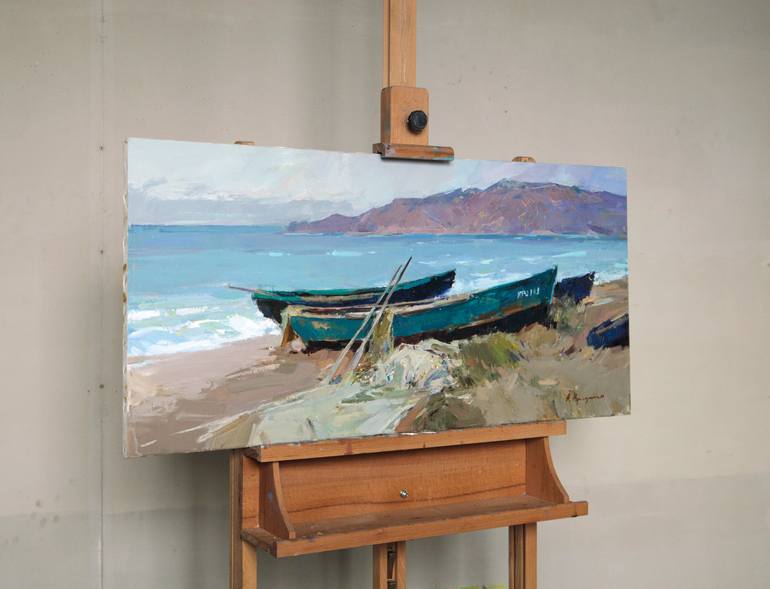 Original Expressionism Boat Painting by Aleksandr Kryushyn