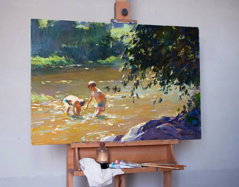 Original Impressionism Kids Painting by Aleksandr Kryushyn