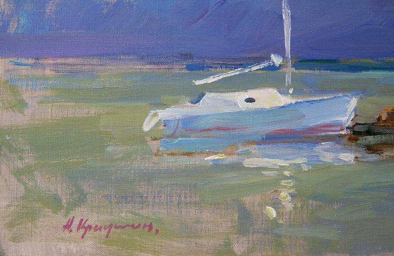 Original Impressionism Yacht Painting by Aleksandr Kryushyn