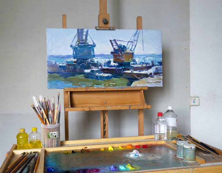 Original Impressionism Ship Painting by Aleksandr Kryushyn