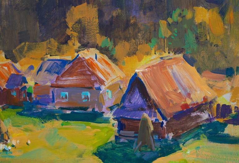 Original Impressionism Rural life Painting by Aleksandr Kryushyn
