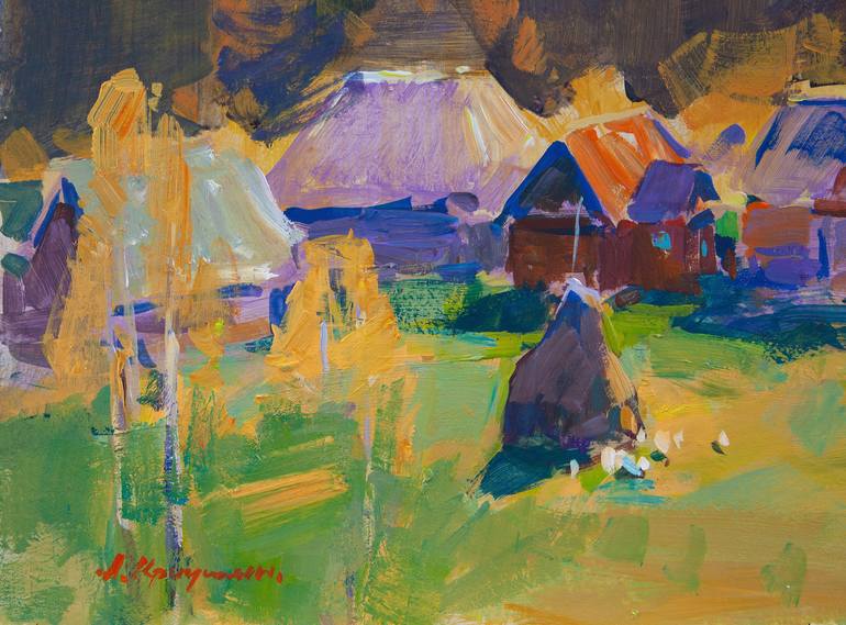 Original Impressionism Rural life Painting by Aleksandr Kryushyn