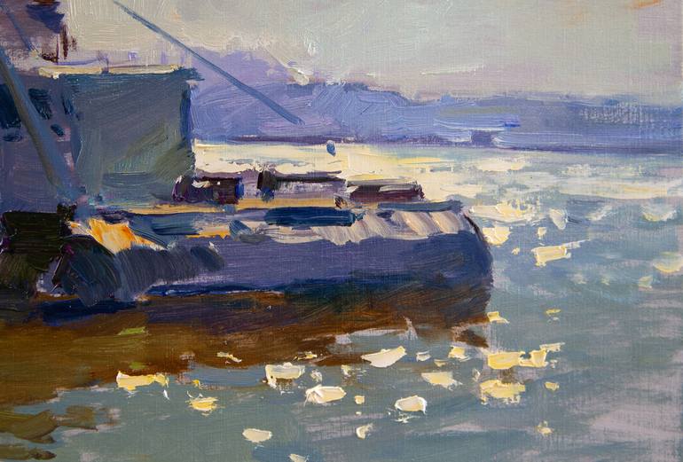 Original Impressionism Ship Painting by Aleksandr Kryushyn
