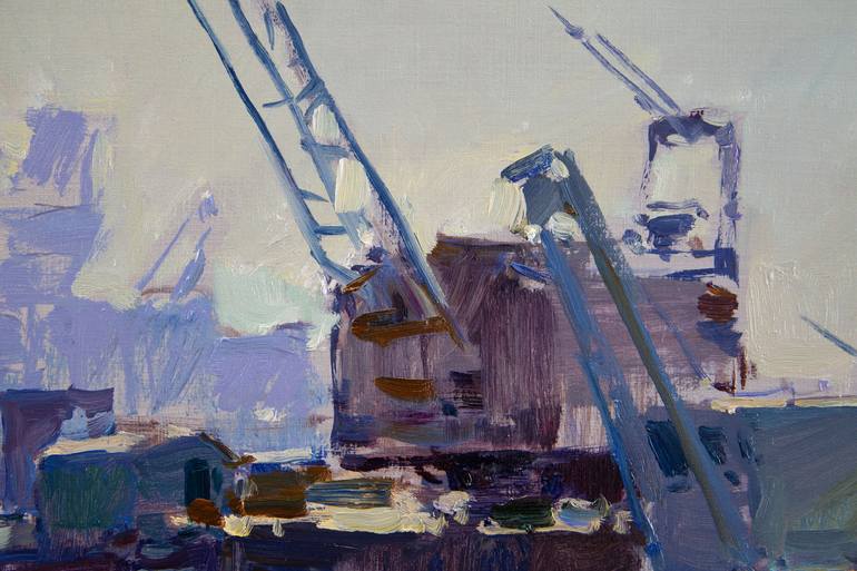 Original Impressionism Boat Painting by Aleksandr Kryushyn