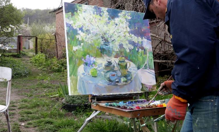 Original Impressionism Garden Painting by Aleksandr Kryushyn