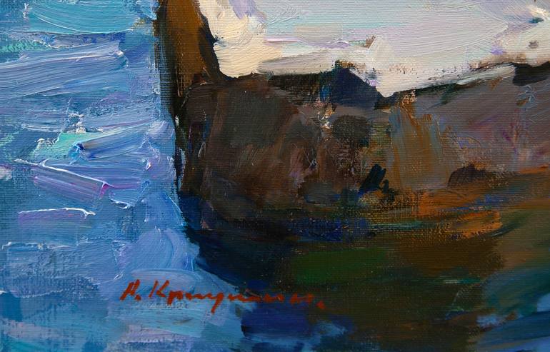 Original Impressionism Boat Painting by Aleksandr Kryushyn