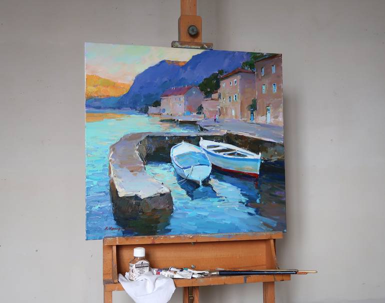 Original Impressionism Boat Painting by Aleksandr Kryushyn