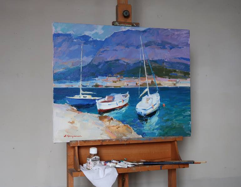 Original Realism Boat Painting by Aleksandr Kryushyn