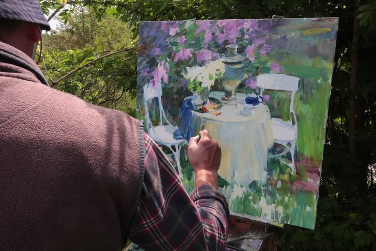 Original Impressionism Garden Painting by Aleksandr Kryushyn