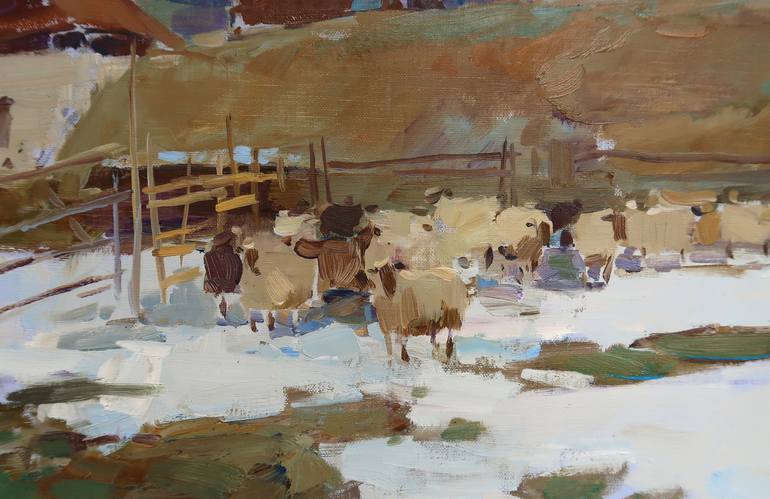 Original Impressionism Rural life Painting by Aleksandr Kryushyn