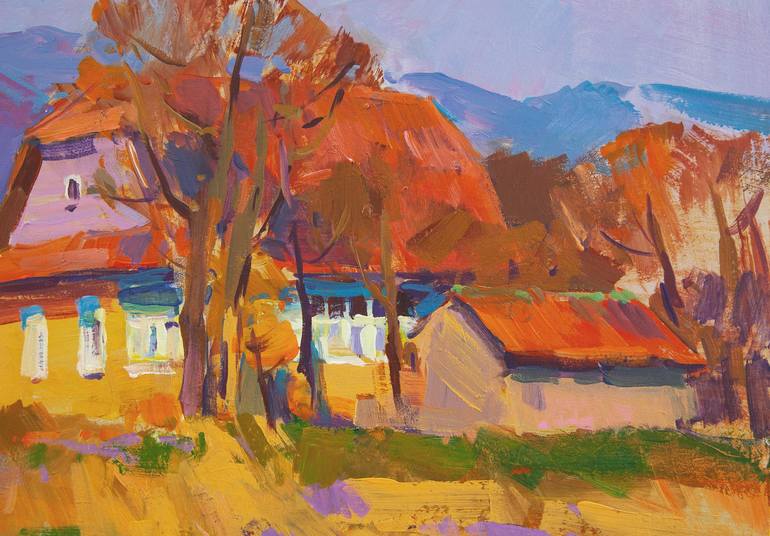 Original Impressionism Rural life Painting by Aleksandr Kryushyn