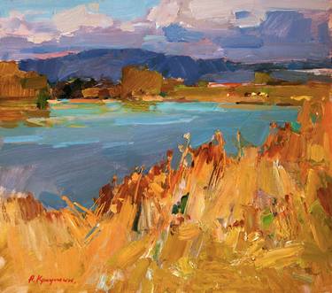 Golden evening on the coast of the Tisza river thumb