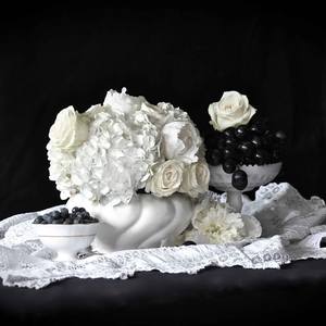 Natalia Jezova: Still Life with white roses, blackberries and grapes- Limited Edition 1 of 25