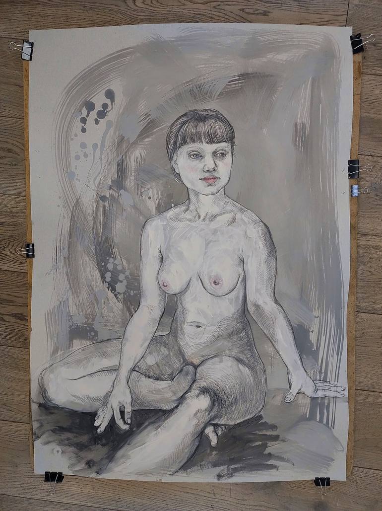 Original Abstract Expressionism Erotic Drawing by Natalie Levkovska